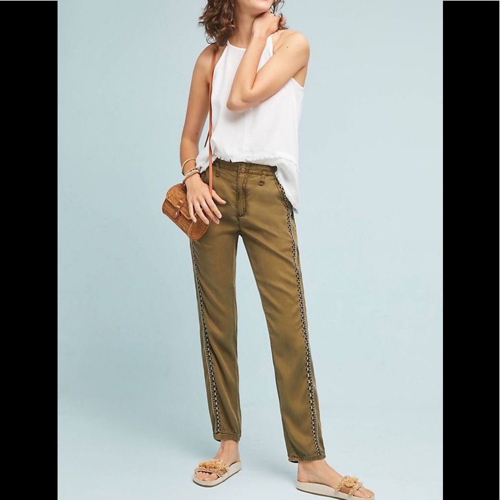 Anthropologie Olive Green Track Joggers with Side Trim